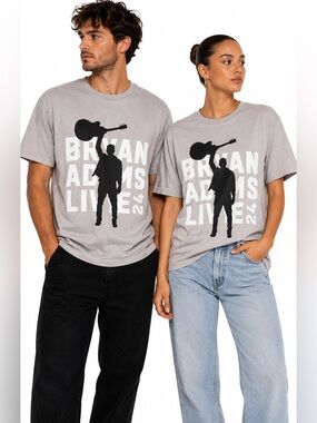 Bryan Adams Canada Live 2024 Tour T-Shirt Gray Double Sided Band Tee Small NEW
